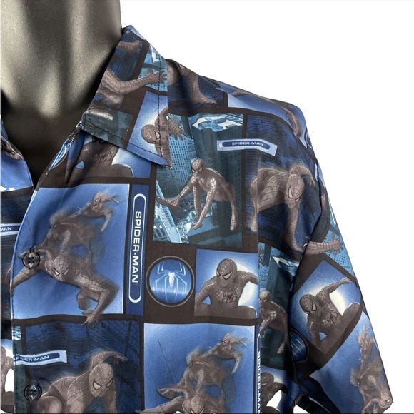 Vtg 2004 Mens Spiderman 2 Button Down Shirt Sz L NOS NWT All Over Print - Picture 3 of 7